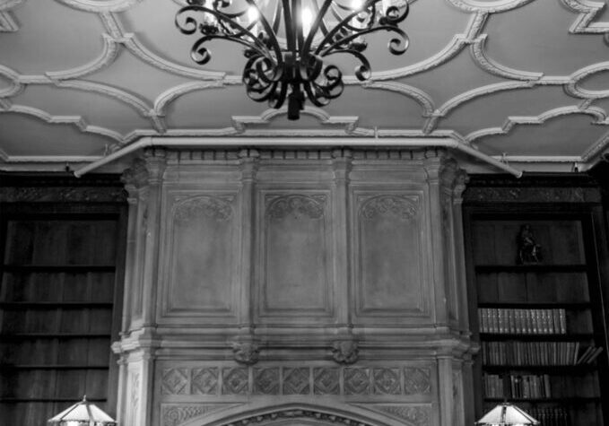 A representative image of the library fireplace at Mayslake Manor, featured in the new exhibit. <br><i>Photo courtesy of William North</i>
