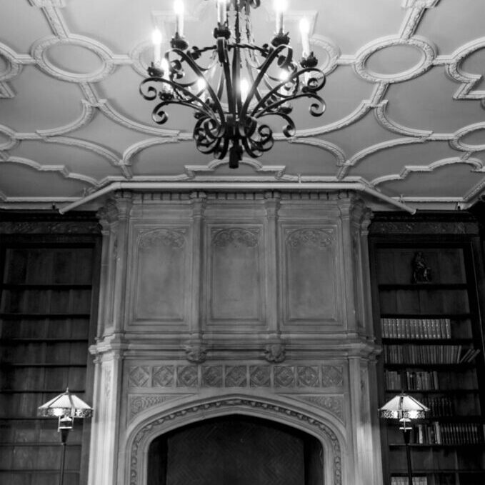 A representative image of the library fireplace at Mayslake Manor, featured in the new exhibit. <br><i>Photo courtesy of William North</i>